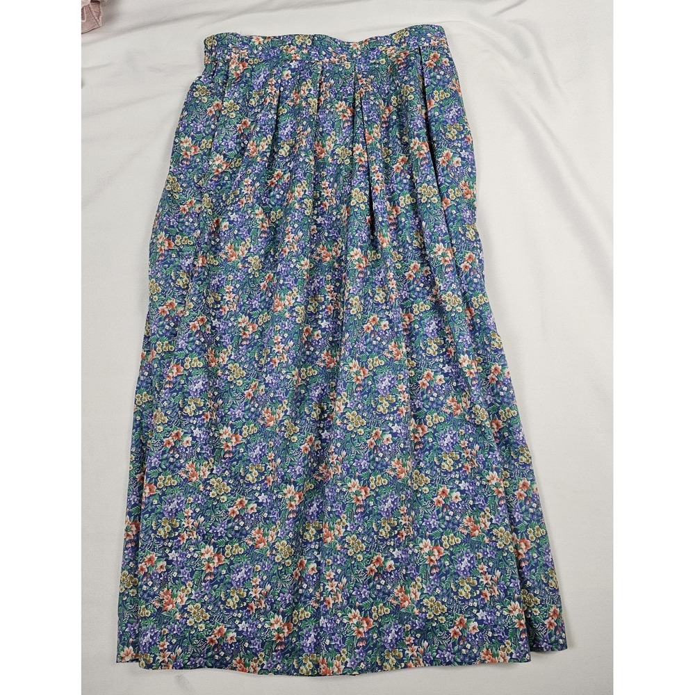Vtg Carroll Reed Skirt Blue Floral Knee‎ Length Cotton Pockets Size 6